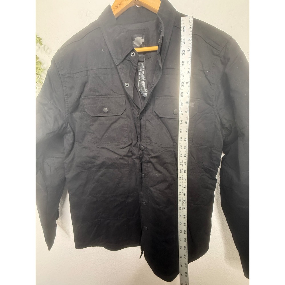 Harley-Davidson Mens Black Quilted Snap Front Shirt Jacket Size Large Cotton L - Picture 5 of 6